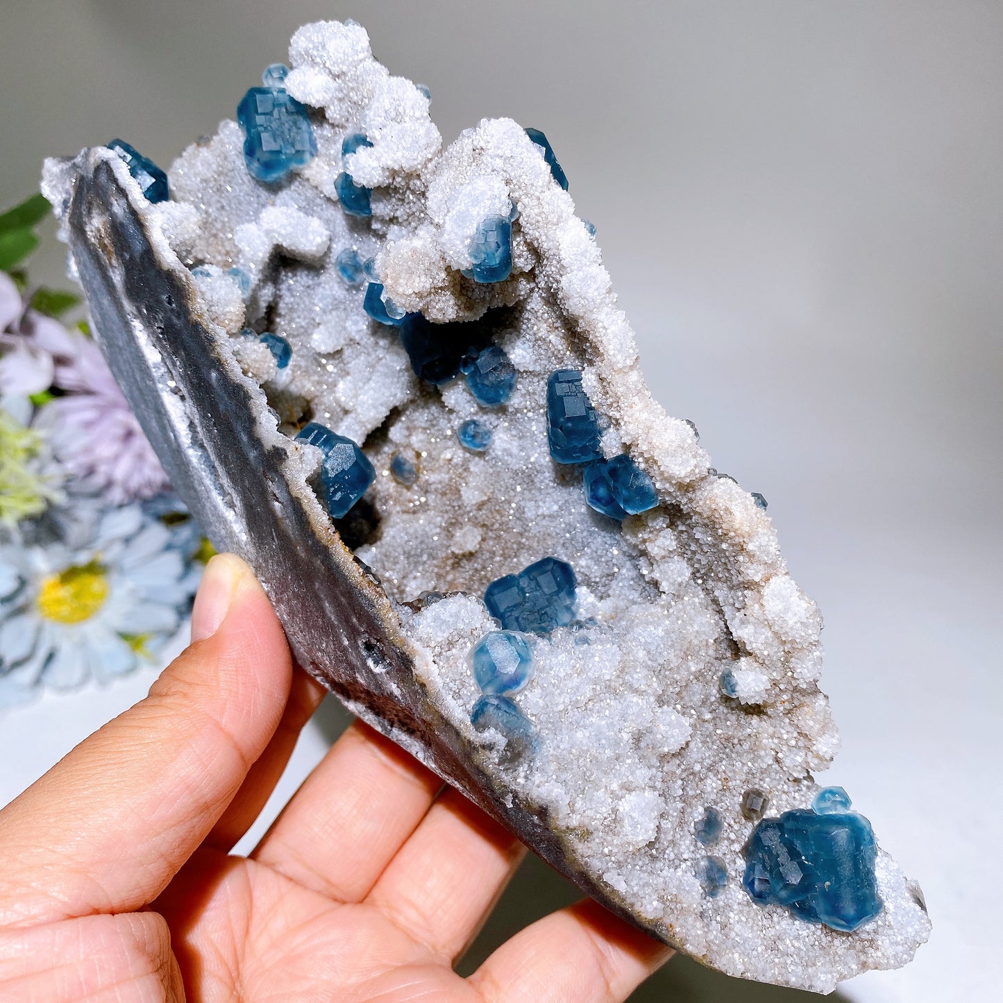 18cm Unique Sugar Blue Fluorite Ship Shape Specimen with Stand Crystal Healing Bulk Wholesale