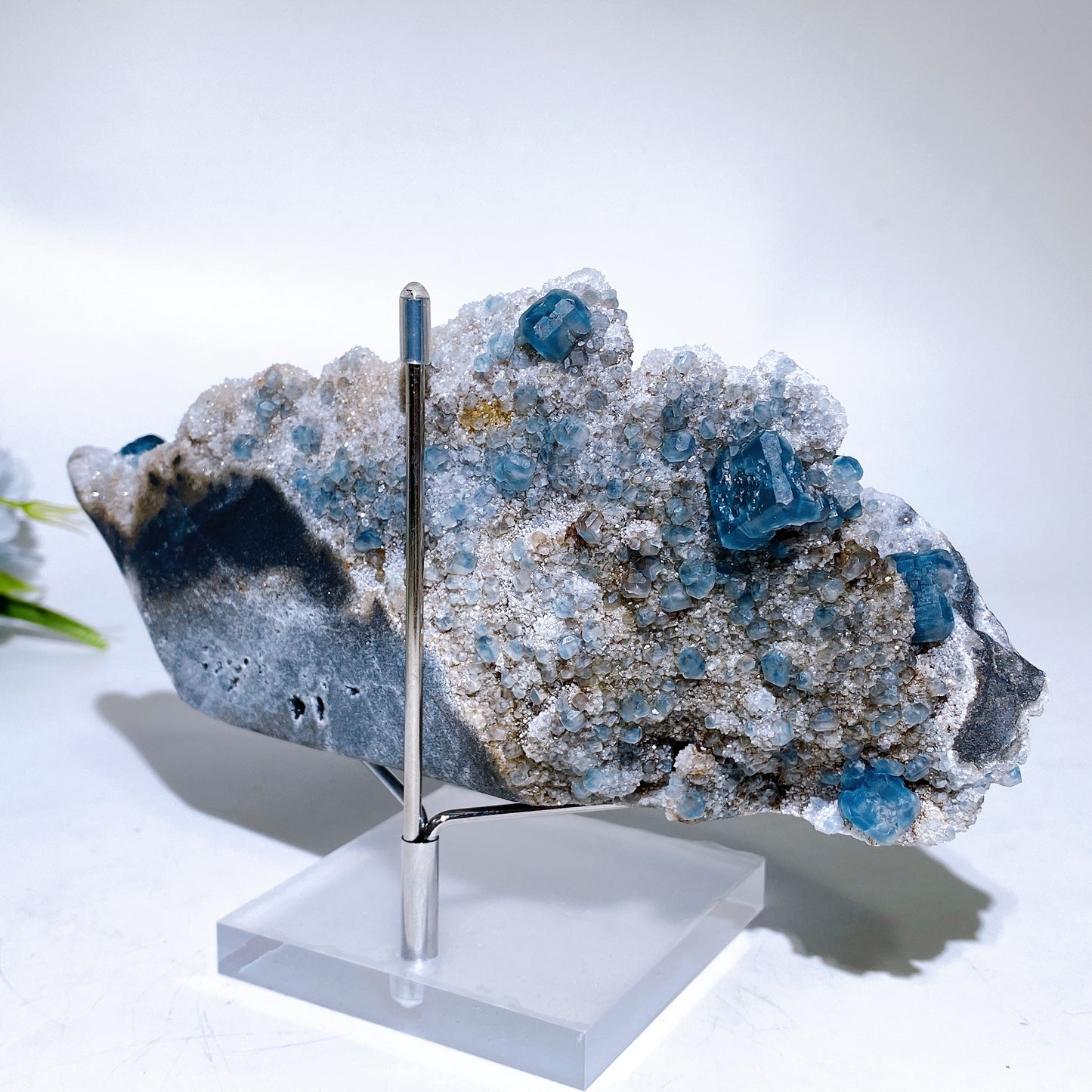 18cm Unique Sugar Blue Fluorite Ship Shape Specimen with Stand Crystal Healing Bulk Wholesale