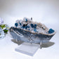 18cm Unique Sugar Blue Fluorite Ship Shape Specimen with Stand Crystal Healing Bulk Wholesale