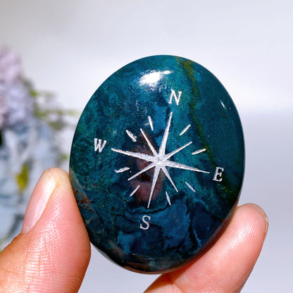 1.9" Crystal Palm with Compass Printing Crystal Healing Bulk Wholesale
