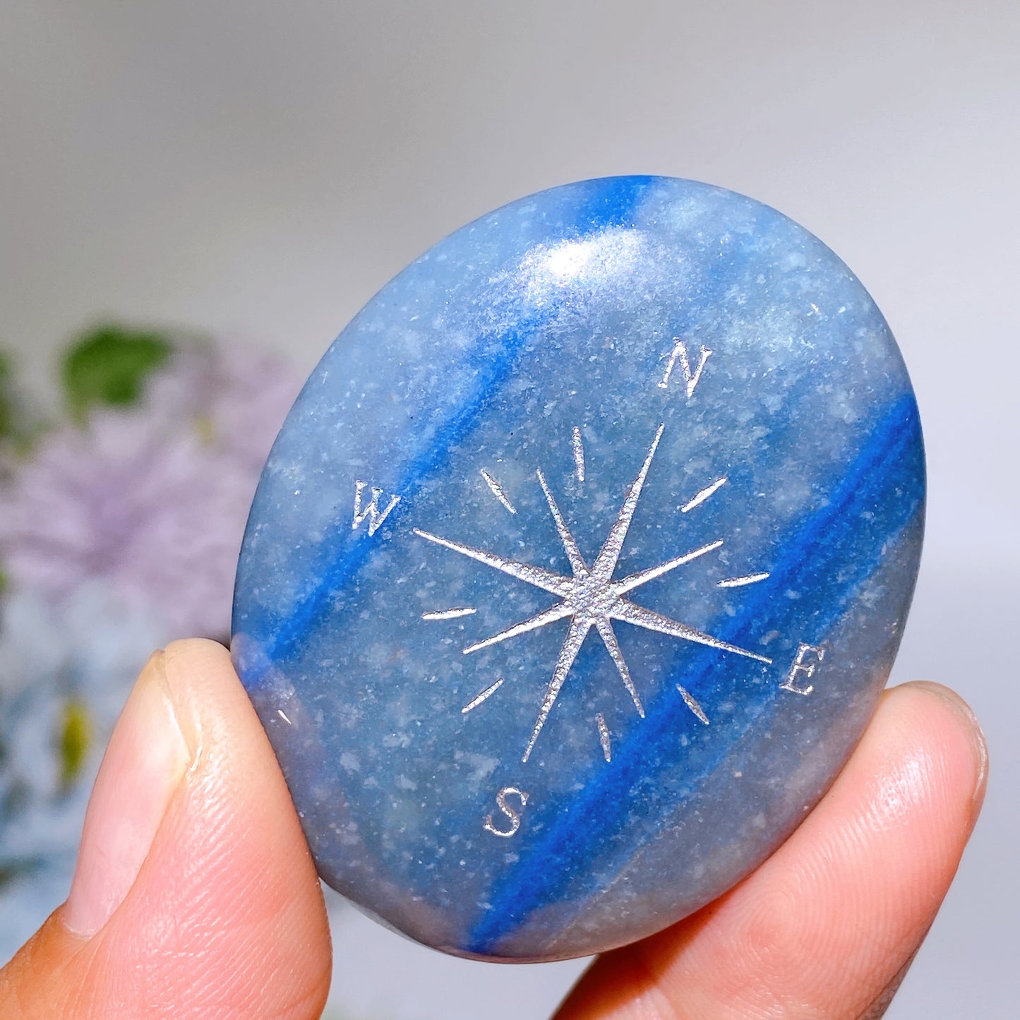 1.9" Crystal Palm with Compass Printing Crystal Healing Bulk Wholesale