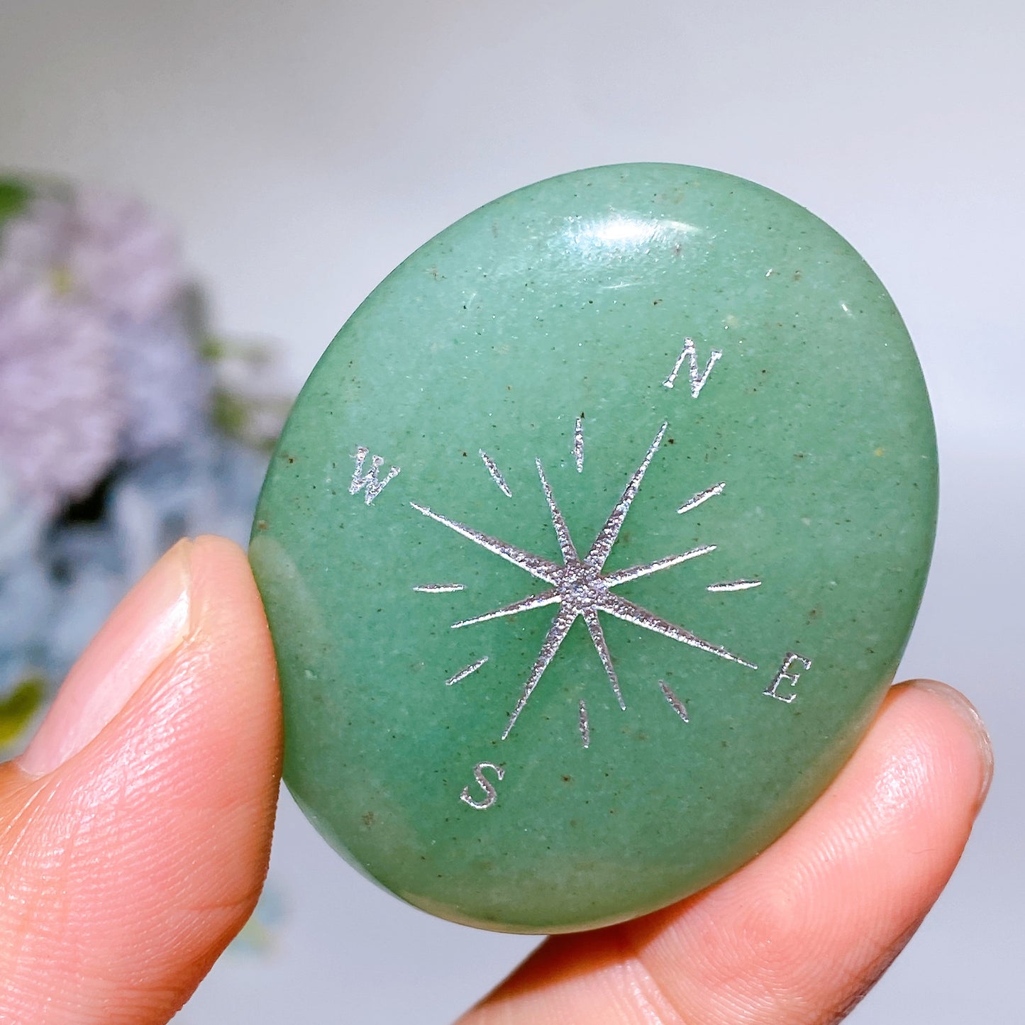 1.9" Crystal Palm with Compass Printing Crystal Healing Bulk Wholesale