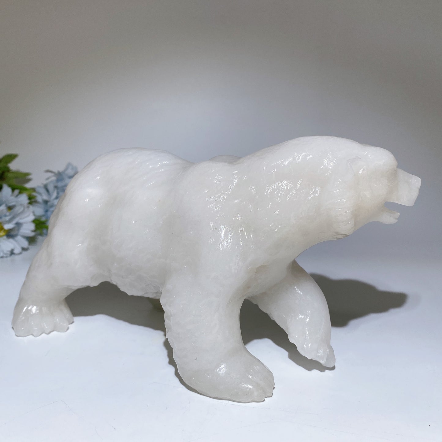 26cm White Jade Polar Bear Carving Crystal Healing Bulk Wholesale