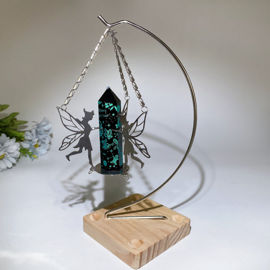 Metal Fairy Decor Stand with Wooden Base for Point Crystal Healing Bulk Wholesale