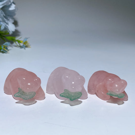 1.5" Rose Quartz Bear with Aventurine Fish Carving Crystal Healing Bulk Wholesale
