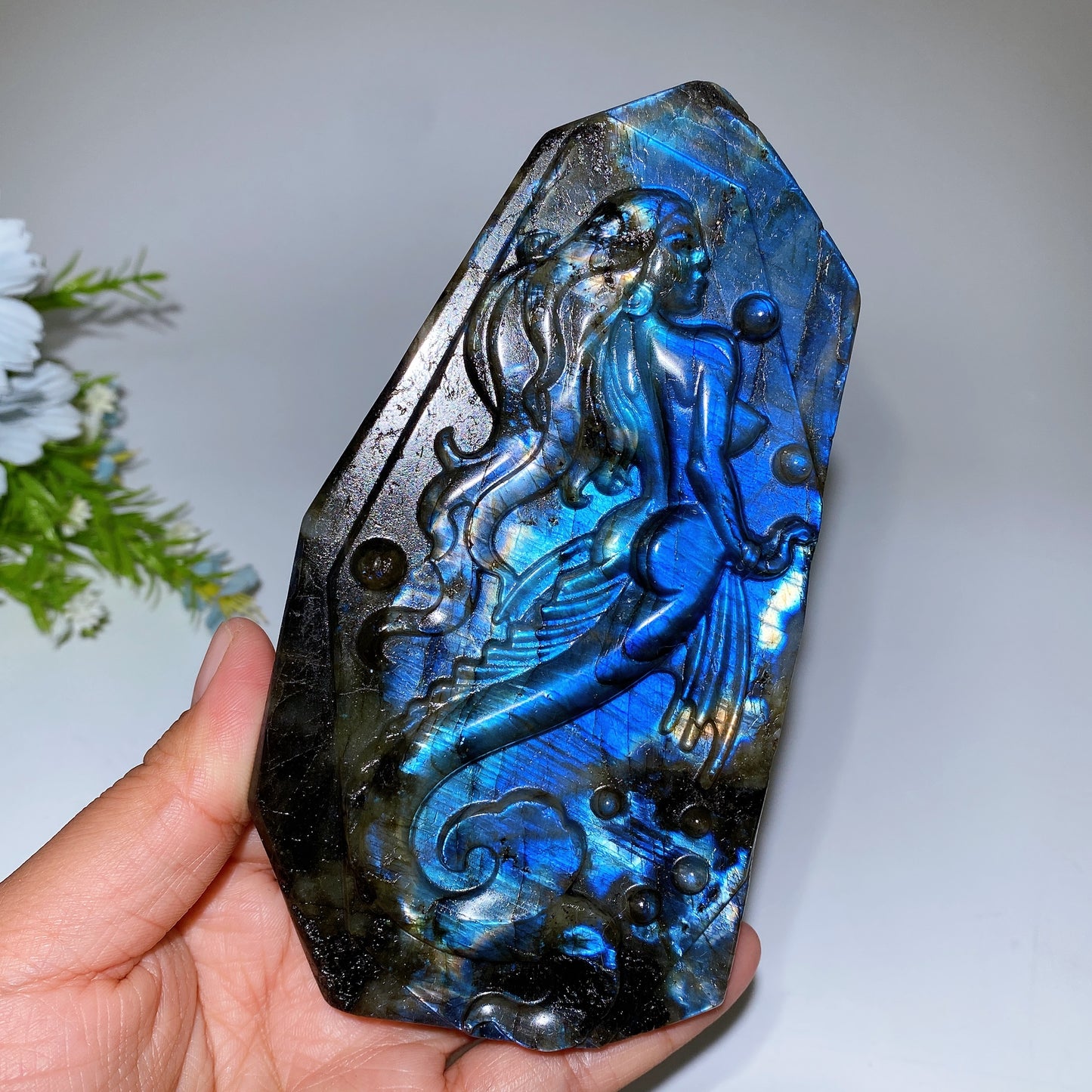 14.5cm Unique Labradorite Mermaid Carving Free Form Crystal Healing Bulk Wholesale