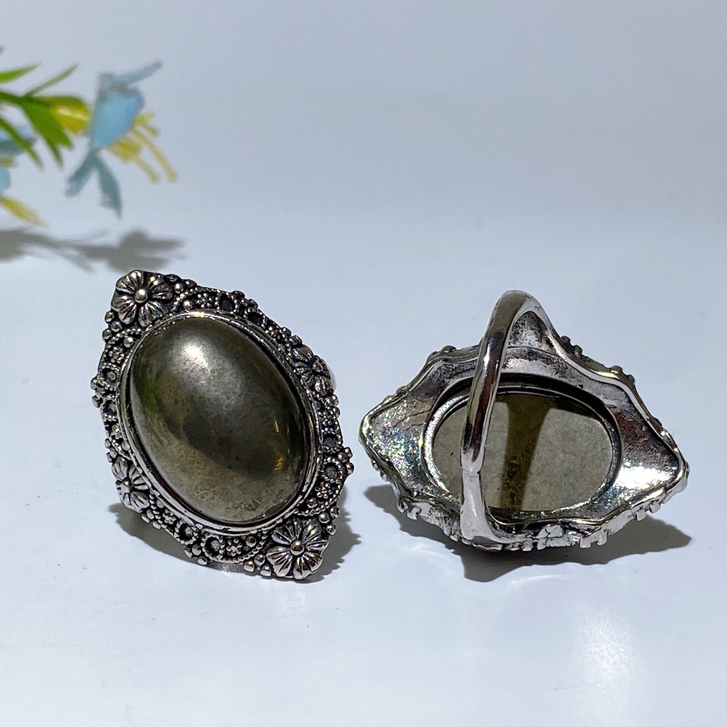 Copper Silver Plated Pyrite Ring Crystal Healing Bulk Wholesale