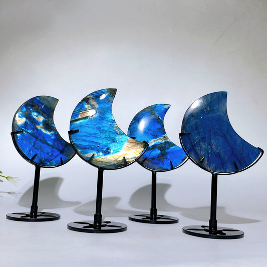 3.0"-3.3" Labradorite Moon Carving with Stand Crystal Healing Bulk Wholesale