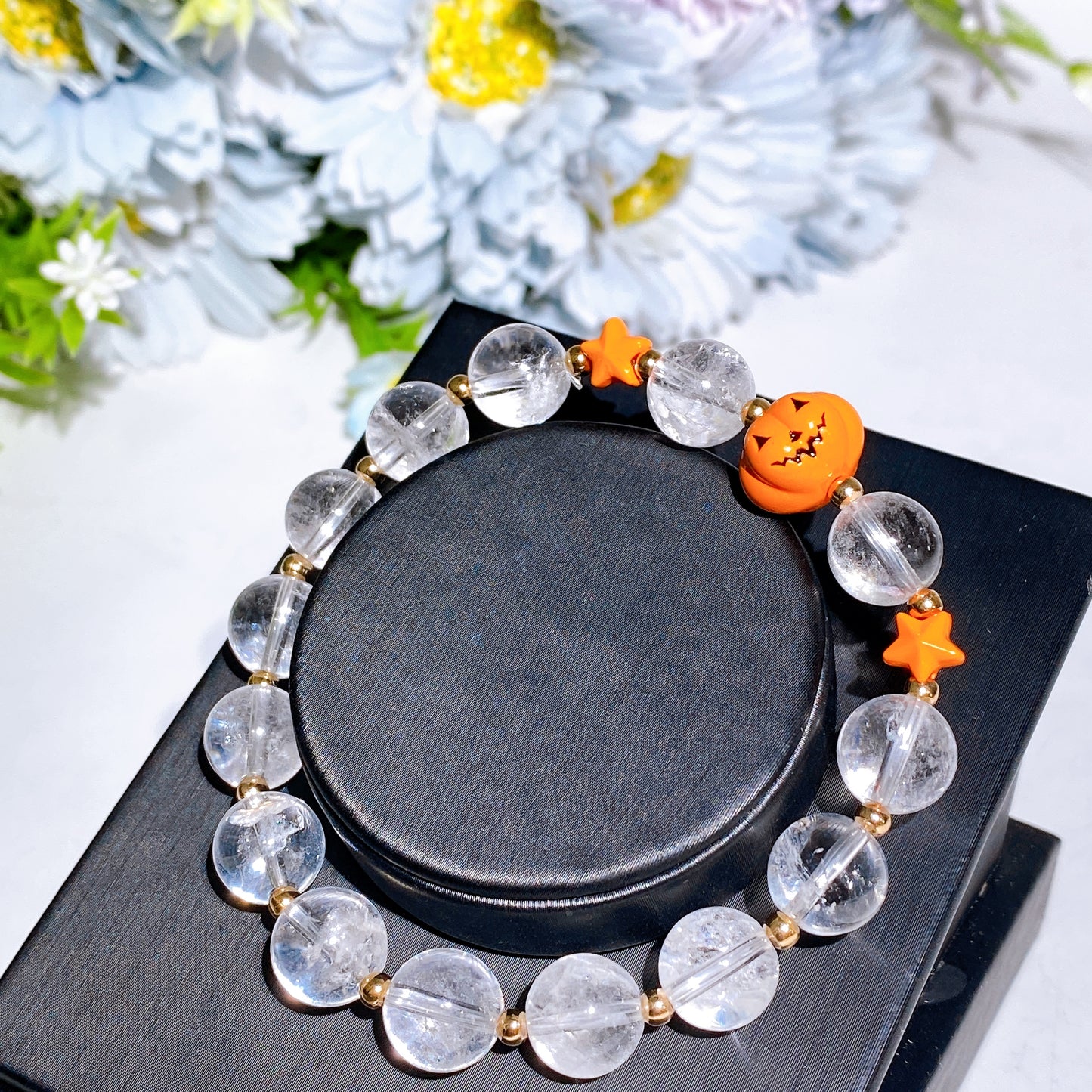 10mm Crystal Bracelet with Pumpkin Decor for Halloween Crystal Healing Bulk Wholesale