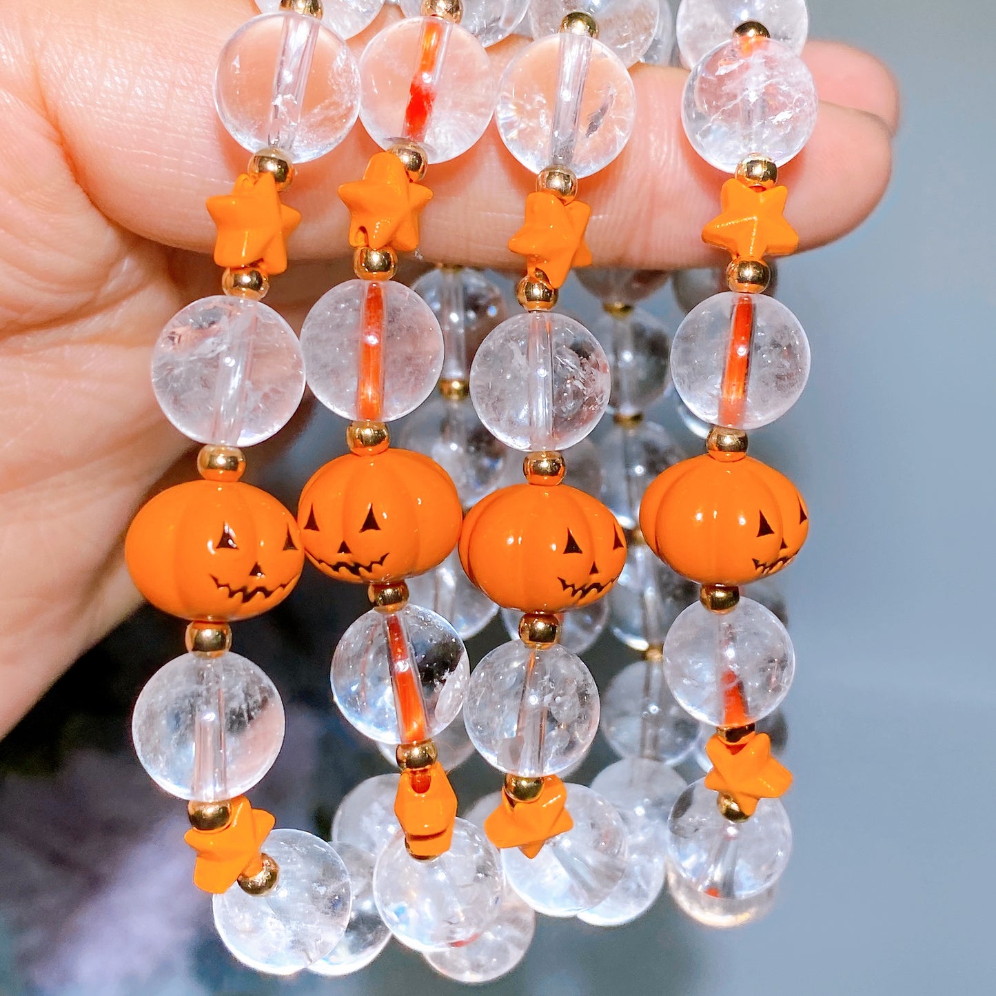 10mm Crystal Bracelet with Pumpkin Decor for Halloween Crystal Healing Bulk Wholesale
