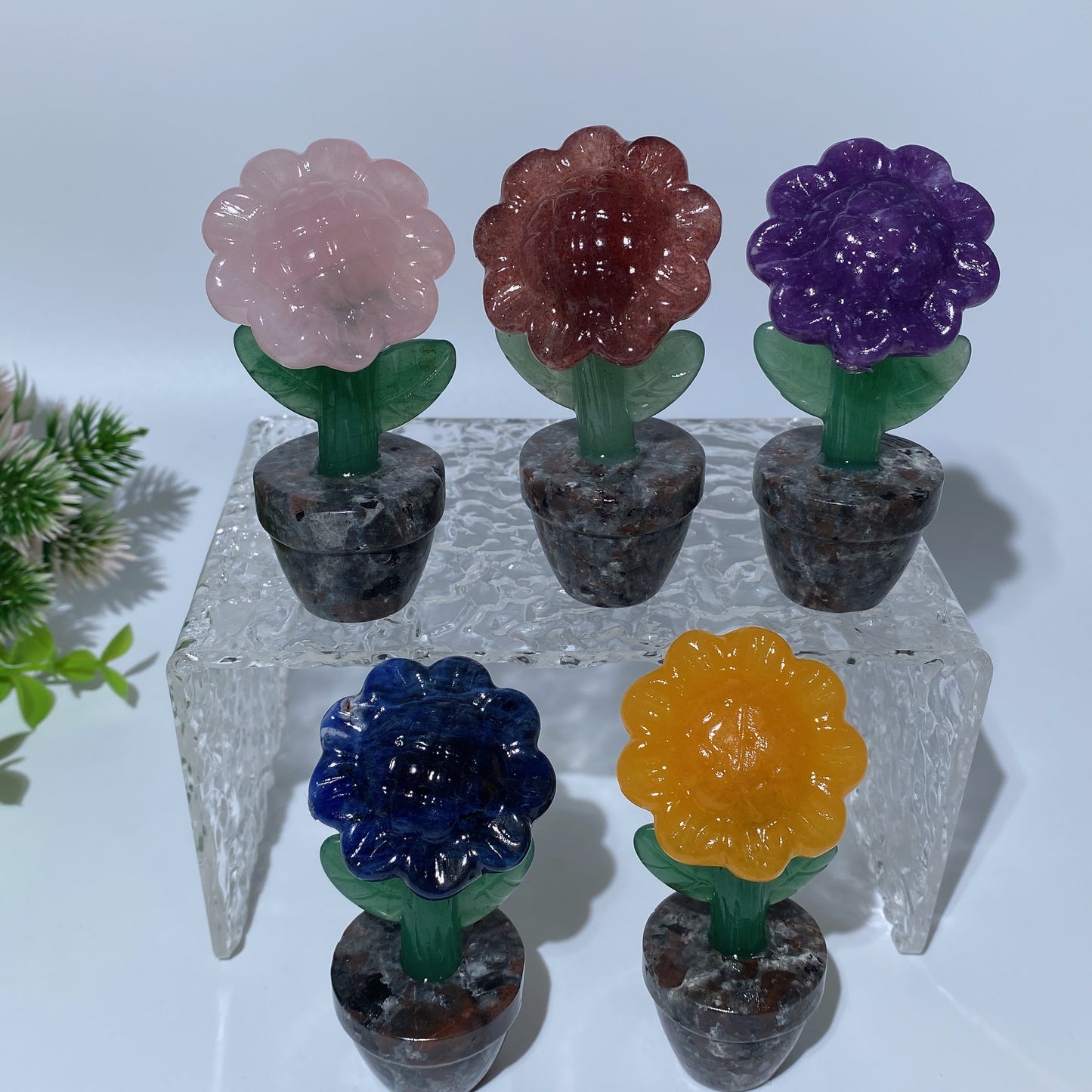 Mixed Crystal Sun Flower with Yooperlite Pot Bonsai Carvings Bulk Wholesale