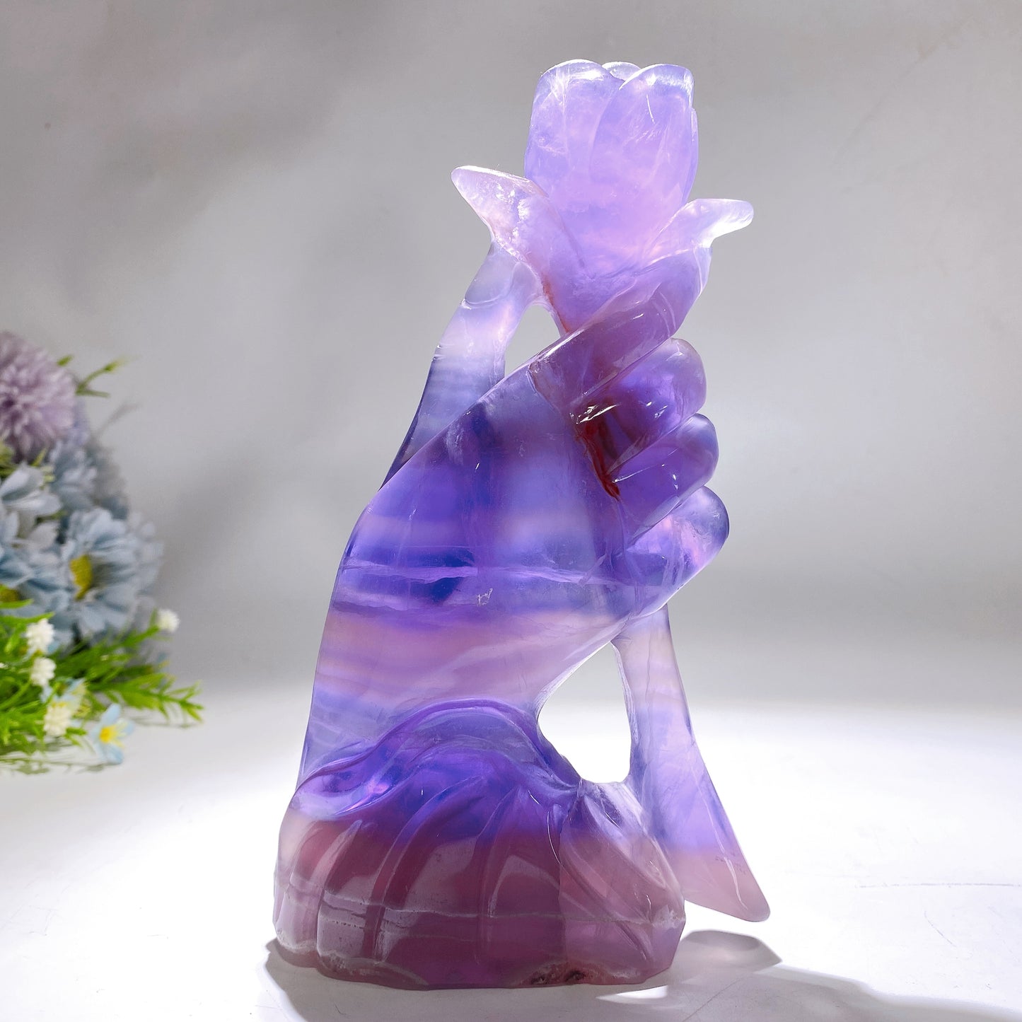 20cm Fuorite Hand Rose Flower Carving Crystal Healing Bulk Wholesale