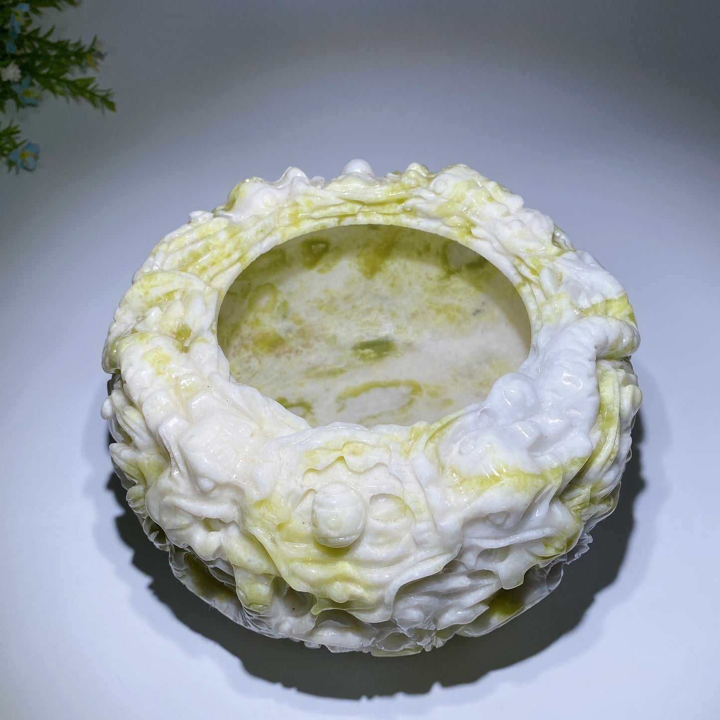 20cm Serpentine Treasure Bowl with Dragon Decor Carving Crystal Healing Bulk Wholesale