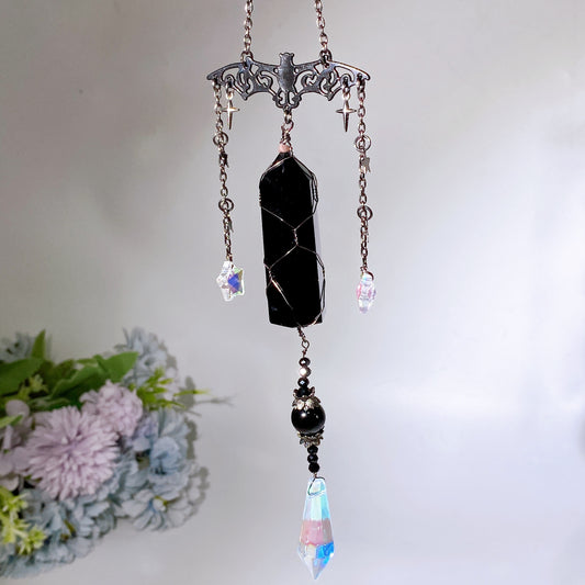 Black Obsidian Point with Bat Decor Suncatcher Crystal Healing Bulk Wholesale