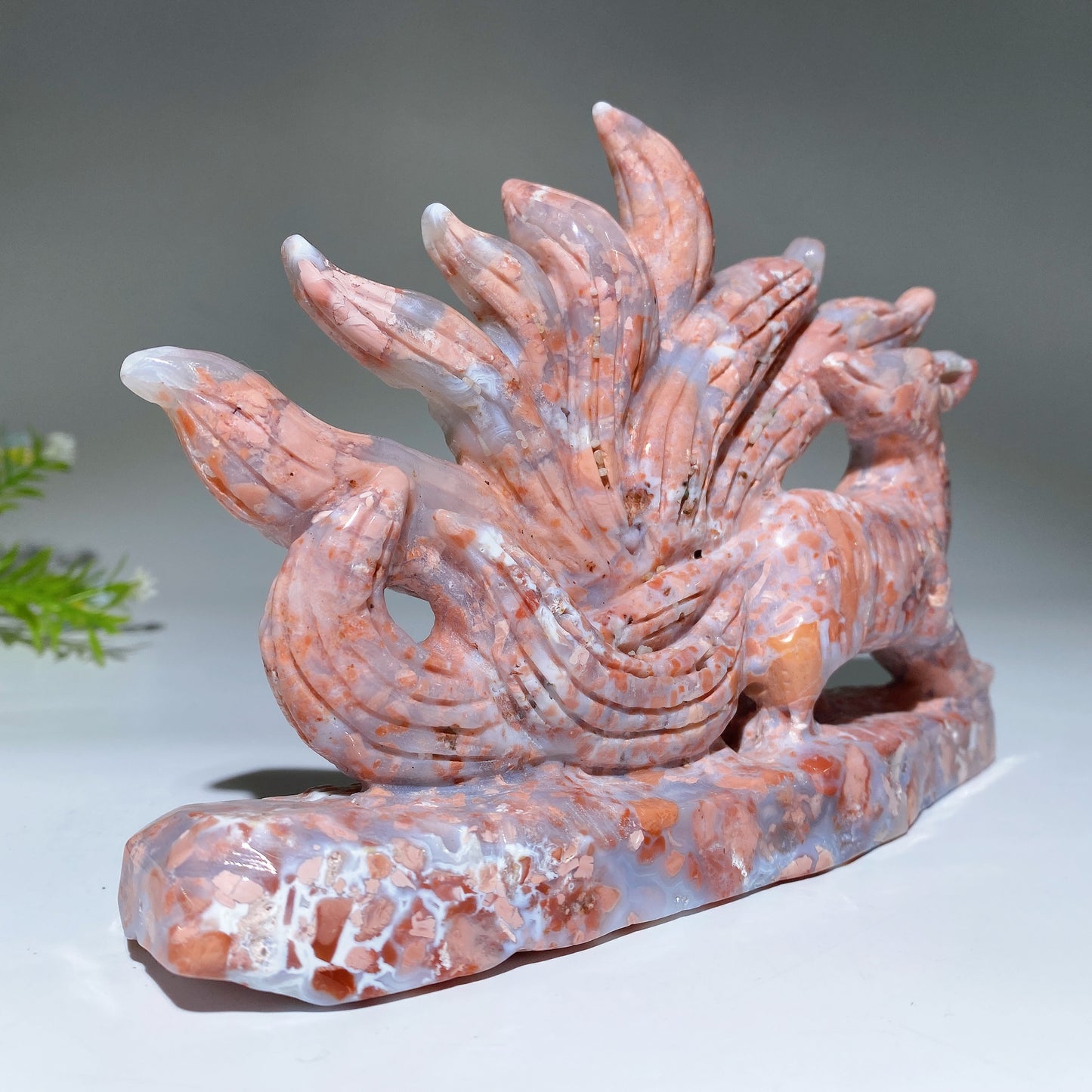 17cm Unique Cotton Candy Nine-tails Fox Carving Crystal Healing Bulk Wholesale