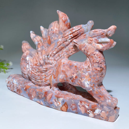 17cm Unique Cotton Candy Nine-tails Fox Carving Crystal Healing Bulk Wholesale