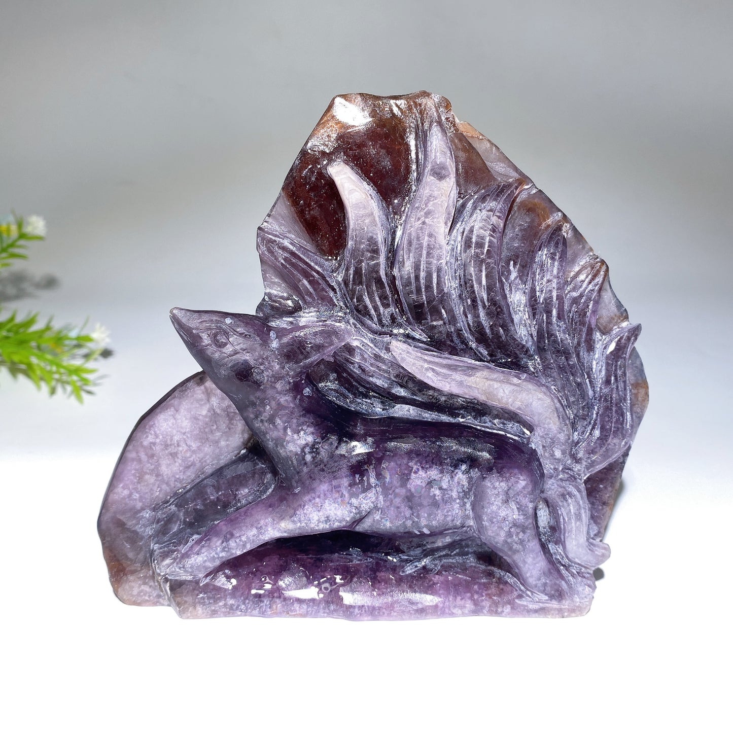 14cm Unique Purple Mica Nine-tails Fox Carving Crystal Healing Bulk Wholesale