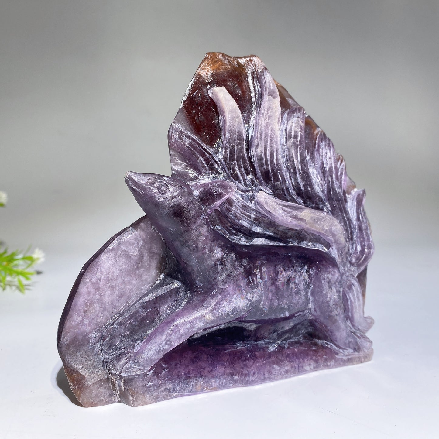 14cm Unique Purple Mica Nine-tails Fox Carving Crystal Healing Bulk Wholesale