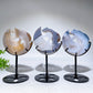 Druzy Agate Bear on Moon Carving with Stand Crystal Healing Bulk Wholesale