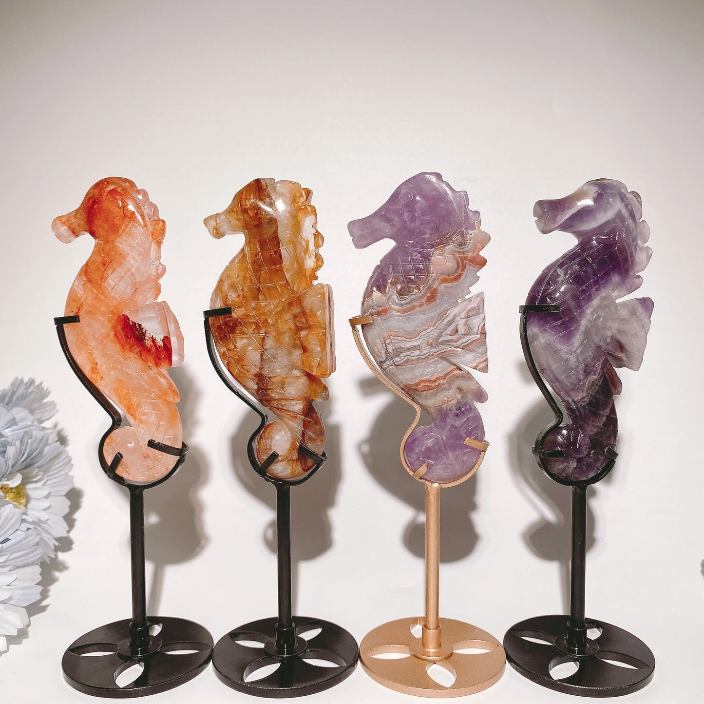 4.5" Mixed Crystal Sea Horse Hippocampus Carvings with Stand Bulk Wholesale