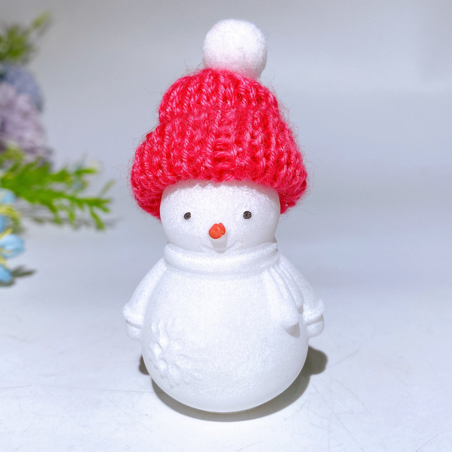 2.2" White Jade Snowman Carving with Beanie Crystal Healing Bulk Wholesale