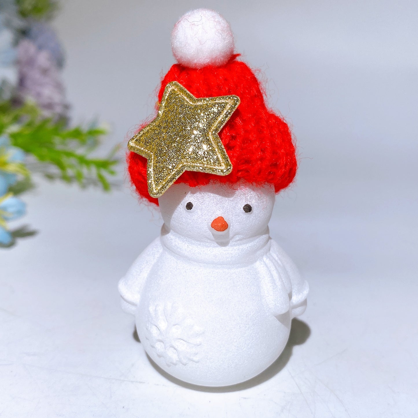 2.2" White Jade Snowman Carving with Beanie Crystal Healing Bulk Wholesale