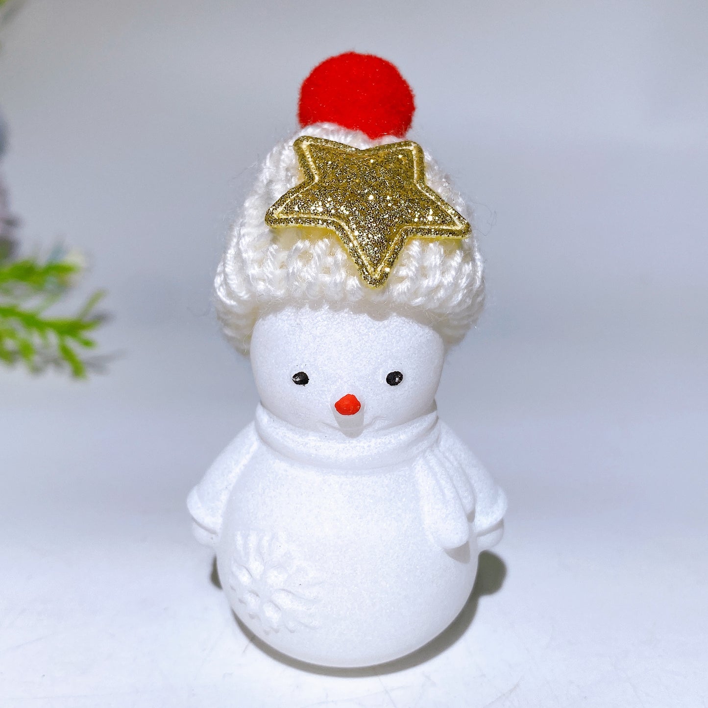 2.2" White Jade Snowman Carving with Beanie Crystal Healing Bulk Wholesale