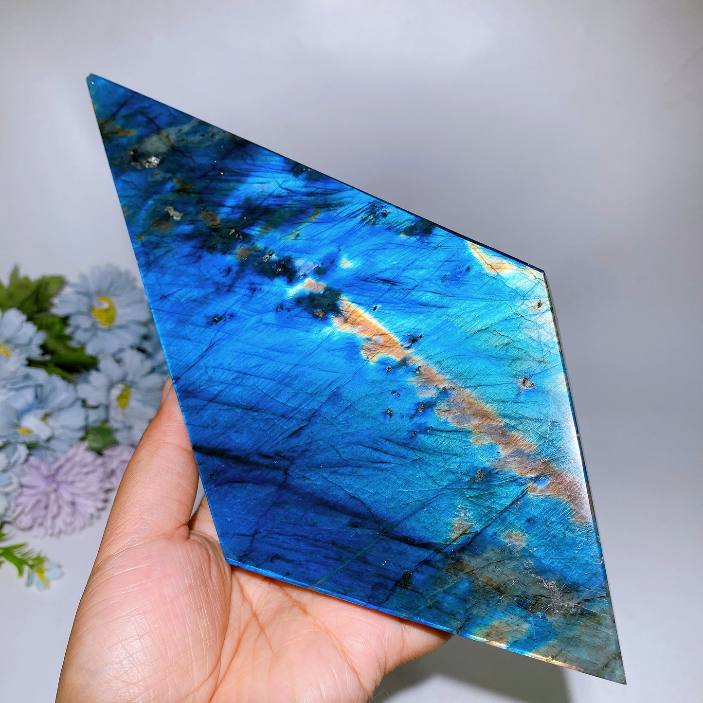26cm Large Unique Labradorite Rhombus Carving with Stand Crystal Healing Bulk Wholesale