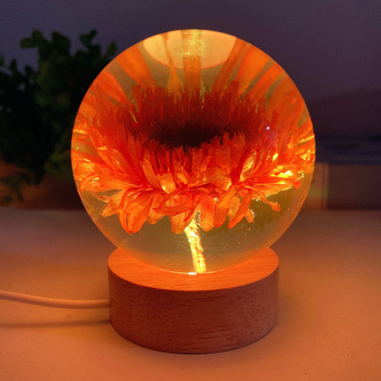 3.1" Resin Sunflower Sphere with Wooden Lamp Stand Bulk Wholesale