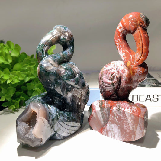 5.5"-6.5" Moss Agate Ocean Jasper Flamingo Carvings Bulk Wholesale