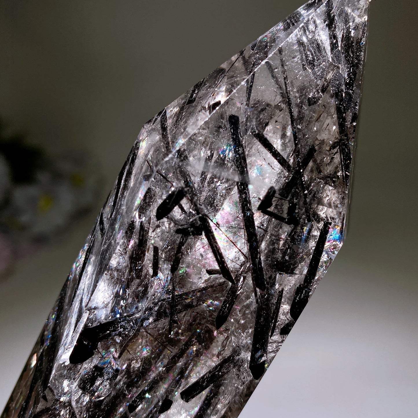 37cm Large Unique Black Tourmaline In Quartz Tower with Rainbow Crystal Healing Bulk Wholesale