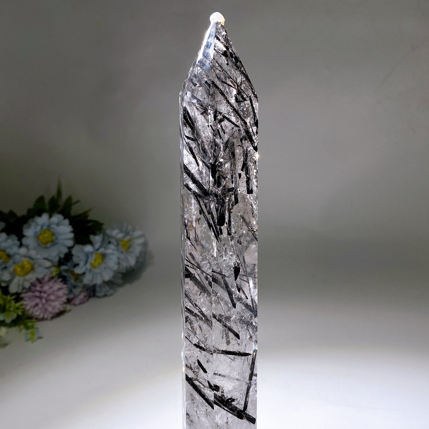 37cm Large Unique Black Tourmaline In Quartz Tower with Rainbow Crystal Healing Bulk Wholesale