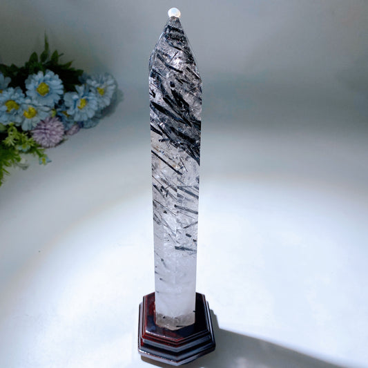 37cm Large Unique Black Tourmaline In Quartz Tower with Rainbow Crystal Healing Bulk Wholesale