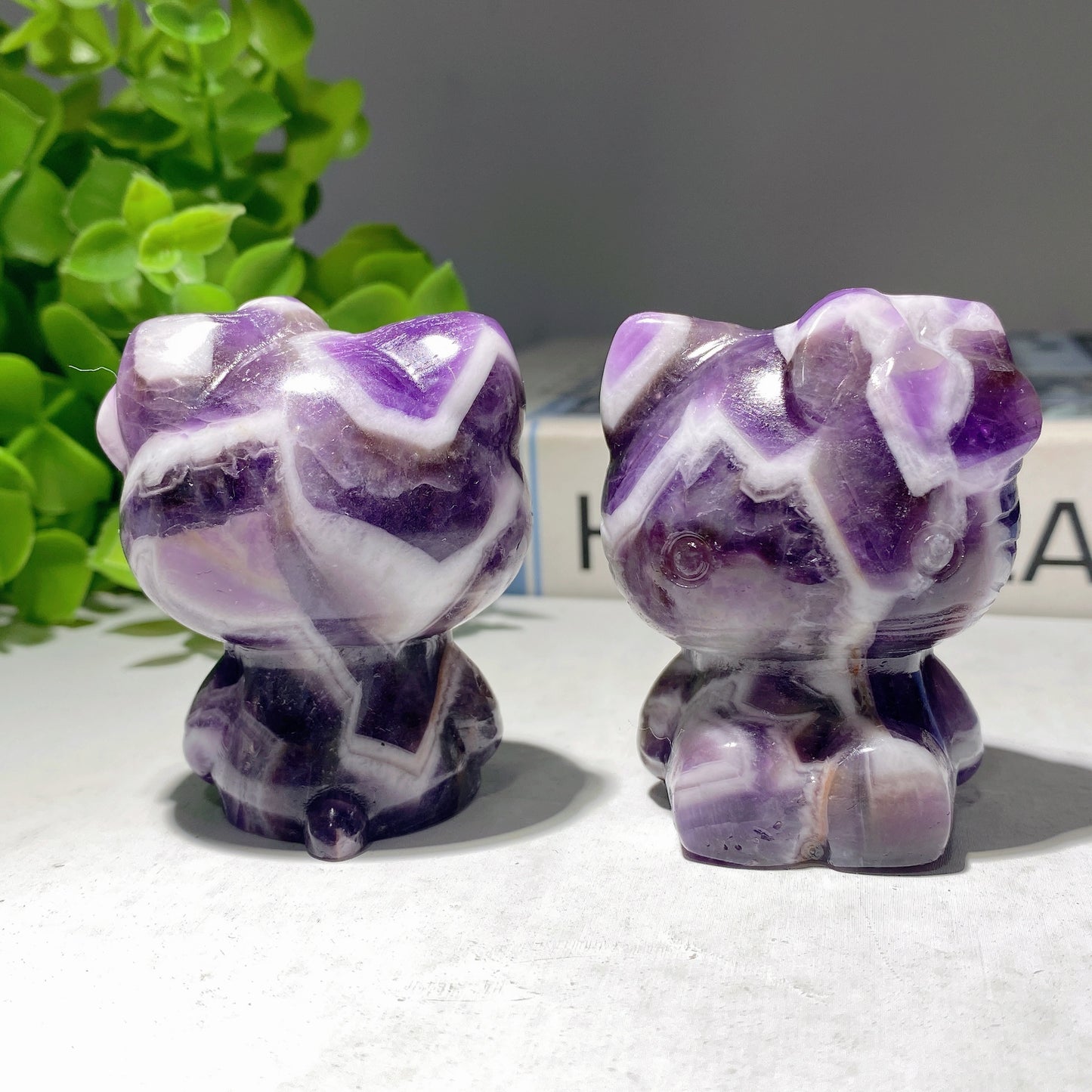 2.25" Dream Amethyst Hello Kitty Carvings Crystal Healing Bulk Wholesale