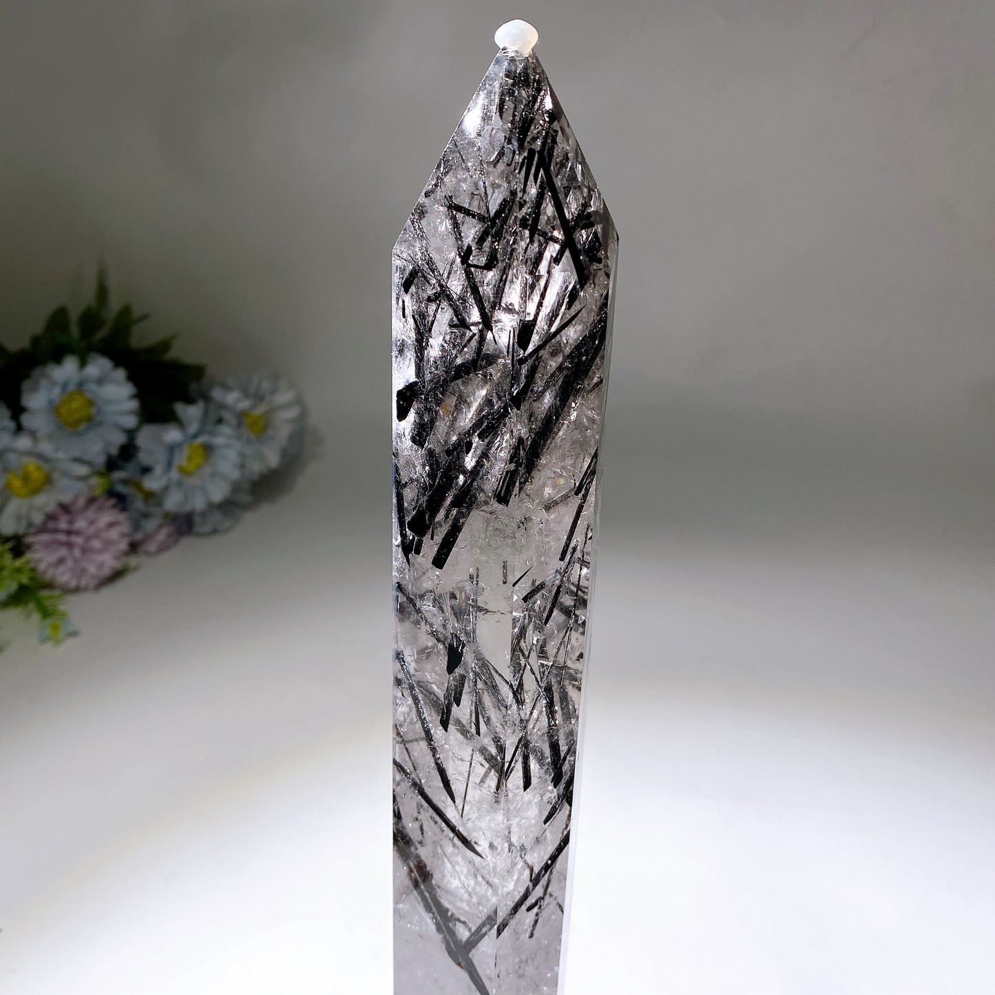 37cm Large Unique Black Tourmaline In Quartz Tower with Rainbow Crystal Healing Bulk Wholesale
