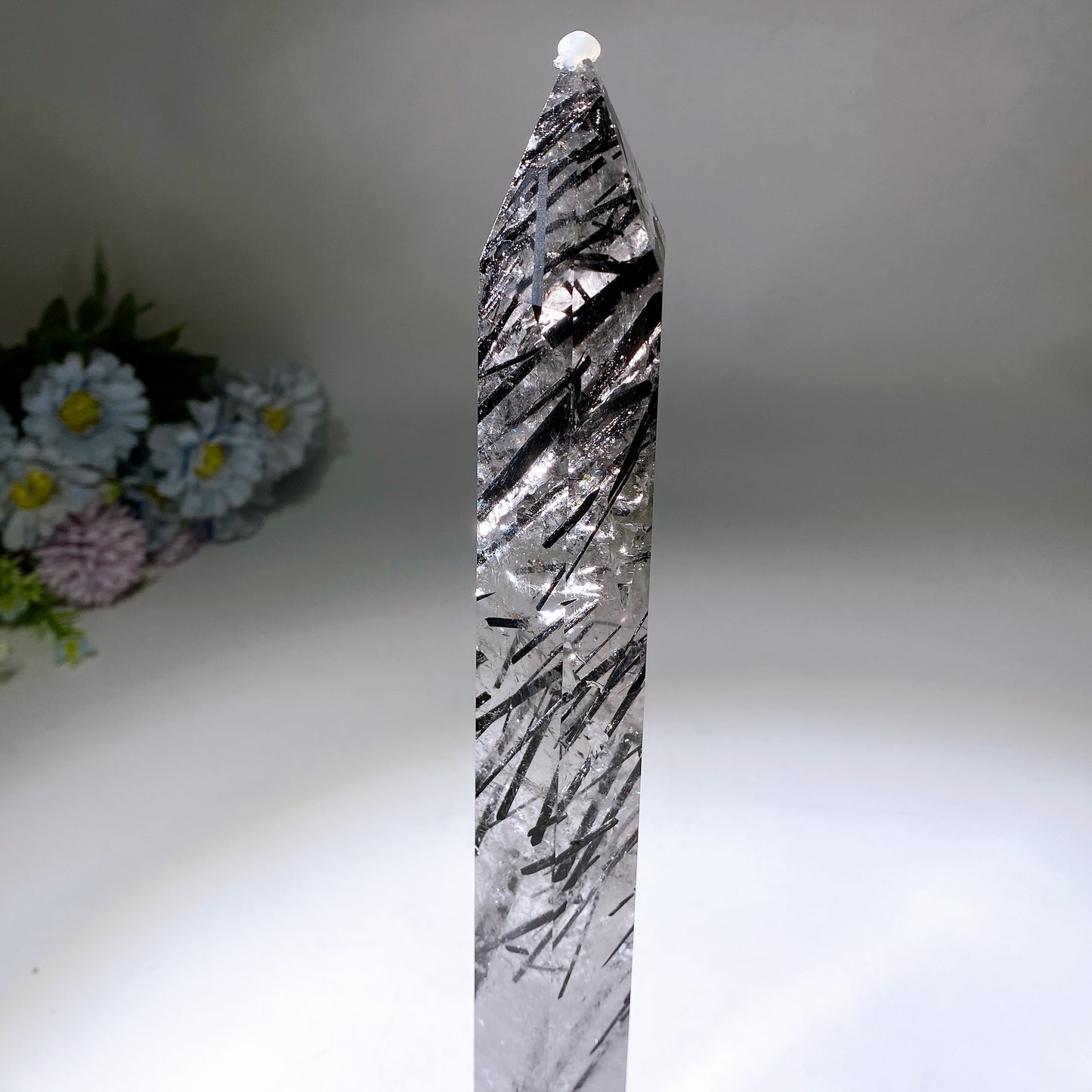 37cm Large Unique Black Tourmaline In Quartz Tower with Rainbow Crystal Healing Bulk Wholesale
