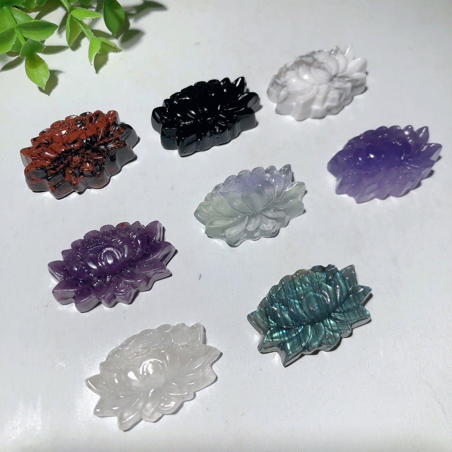 1.5" Mixed Crystal Lotus Flower Carvings Bulk Wholesale