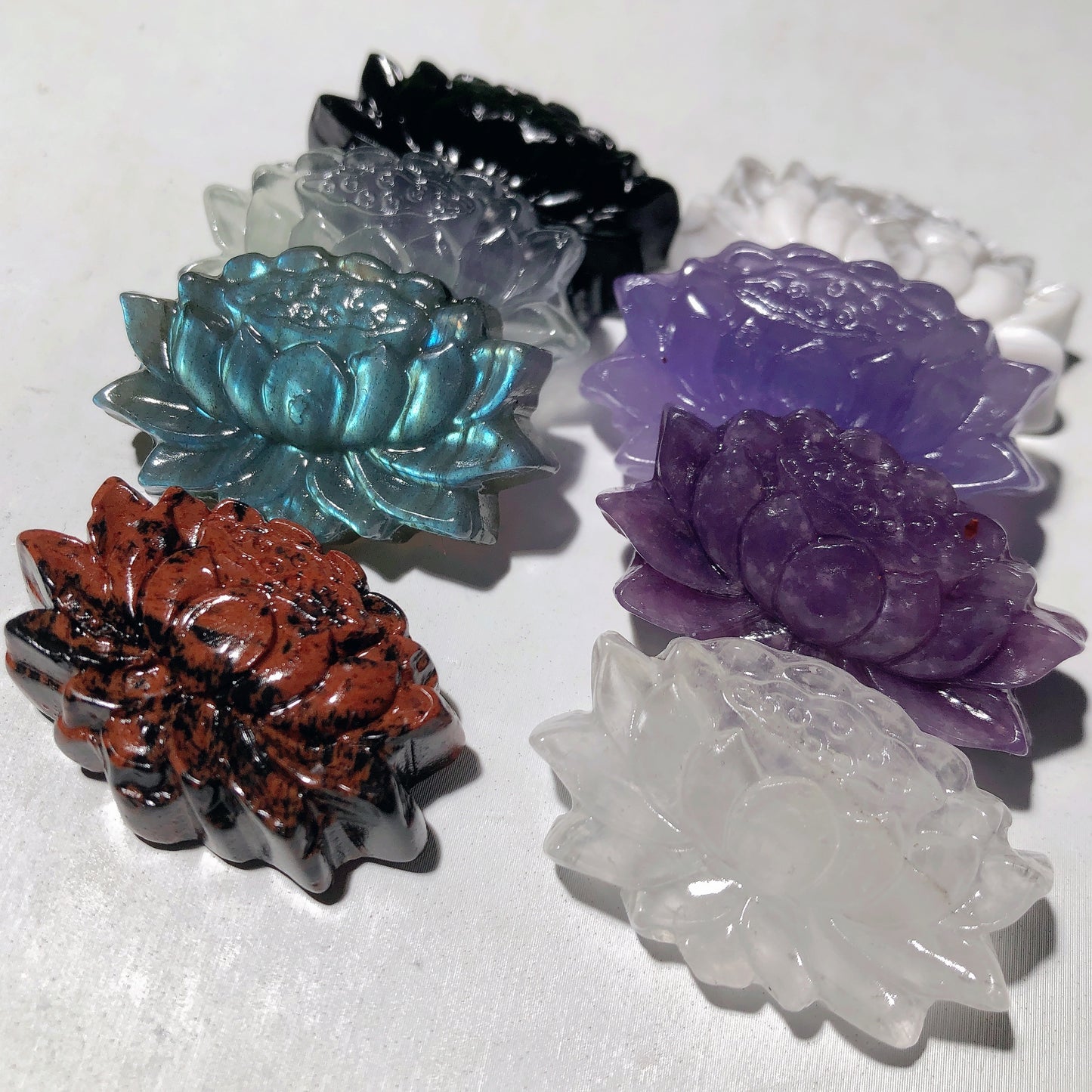 1.5" Mixed Crystal Lotus Flower Carvings Crystal Healing Bulk Wholesale