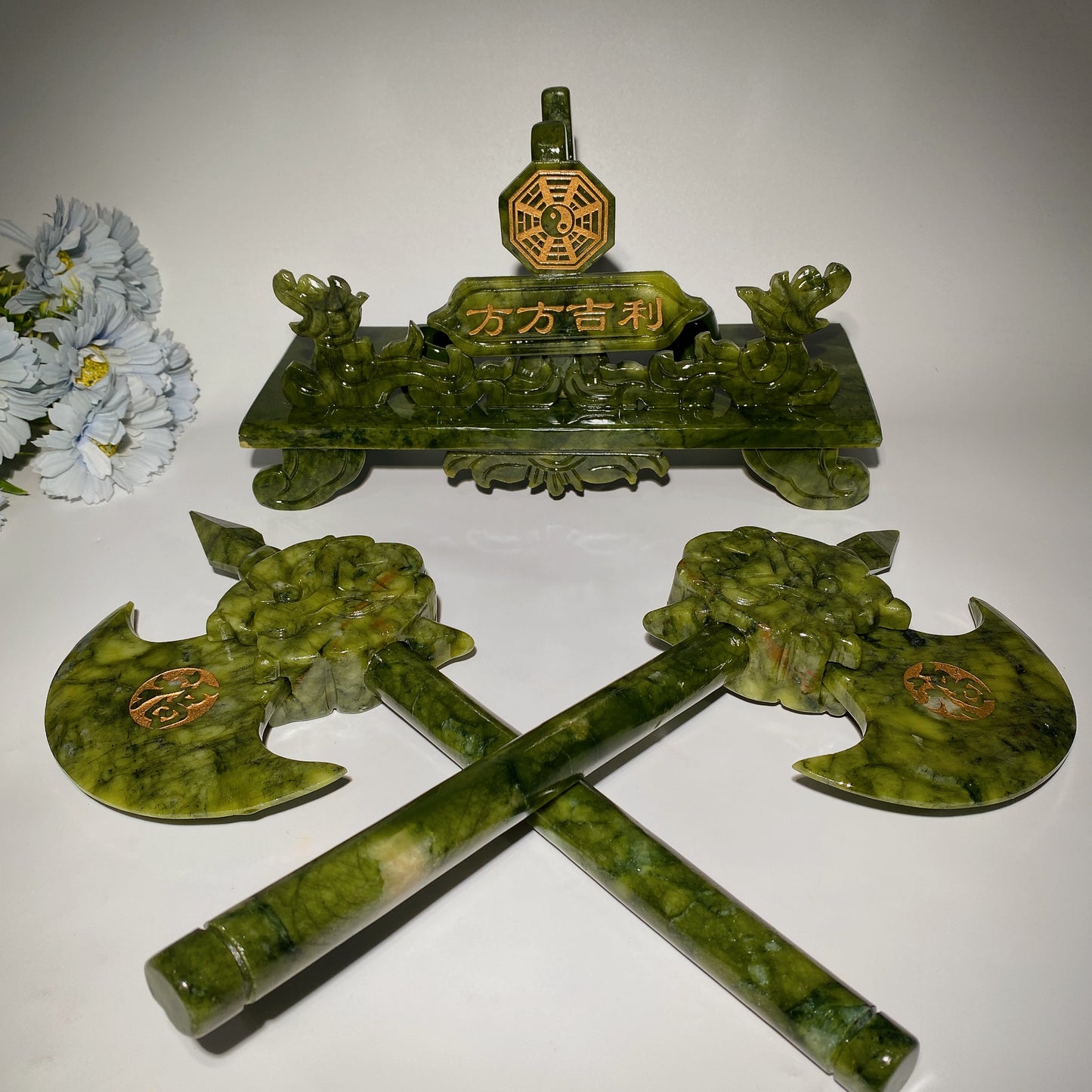 Large Serpentine Axe Carvings Set with Free Red Gift Box Crystal Healing Bulk Wholesale