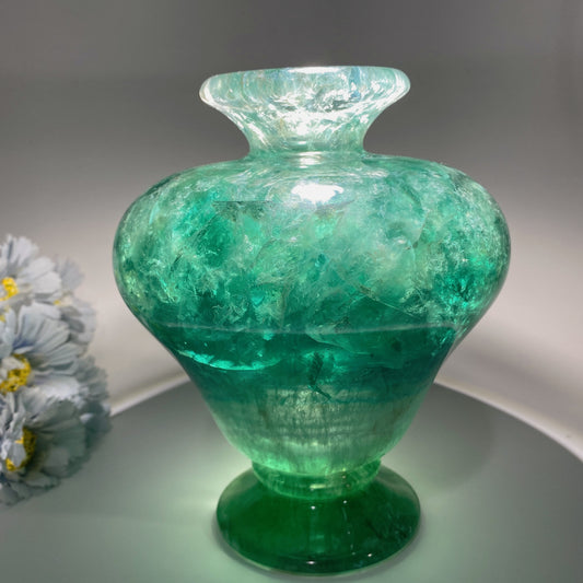 7.5" Green Fluorite with Rainbow Vase Carvings Bulk Wholesale