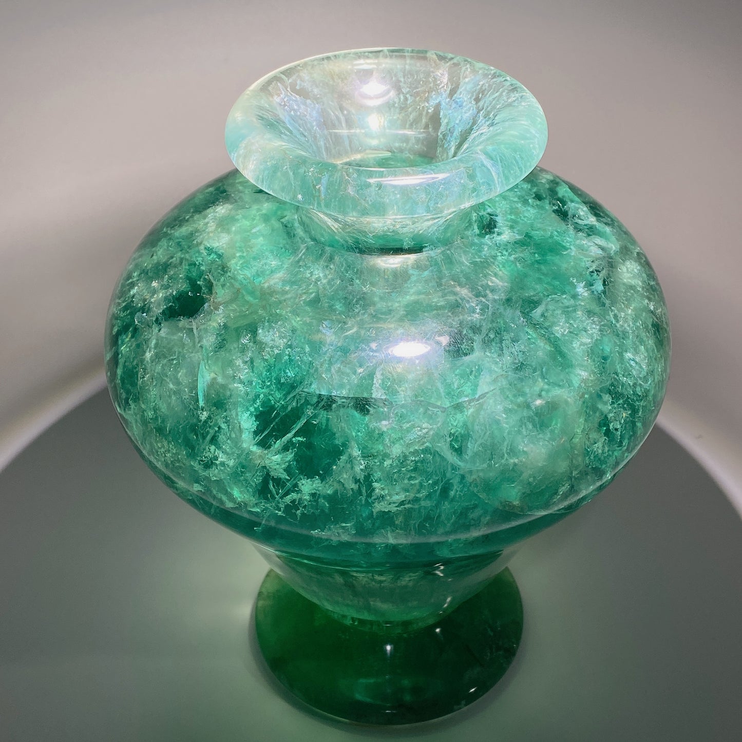 7.5" Green Fluorite with Rainbow Vase Carvings Bulk Wholesale