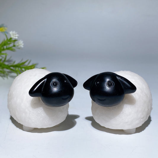 2.8" White Jade Obsidian Shaun the Sheep Carving Crystal Healing Bulk Wholesale