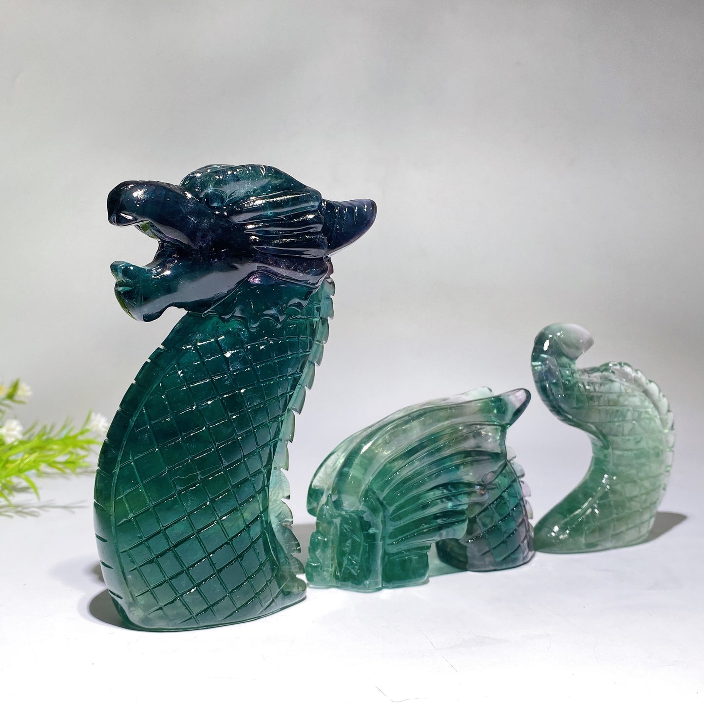 8.6" Three-pieces Dragon Crystal Carvings Crystal Healing Bulk Wholesale