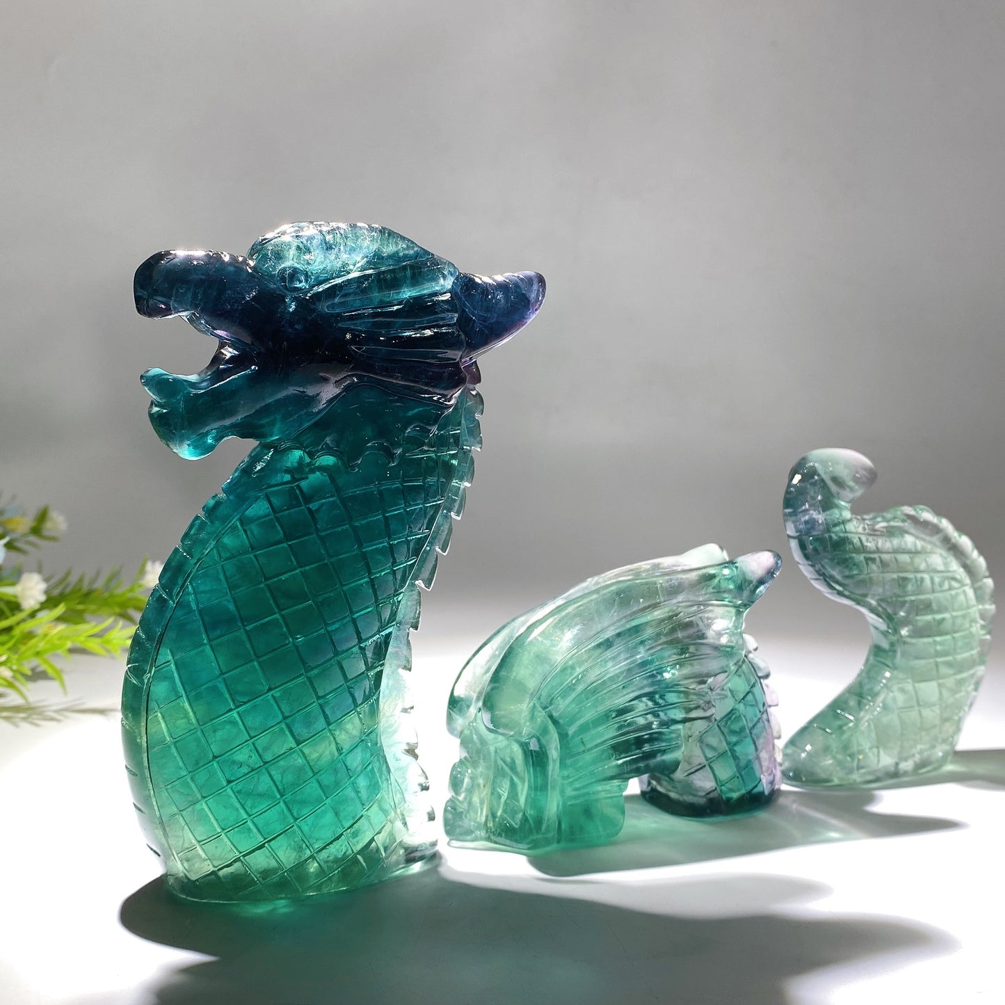 8.6" Three-pieces Dragon Crystal Carvings Crystal Healing Bulk Wholesale