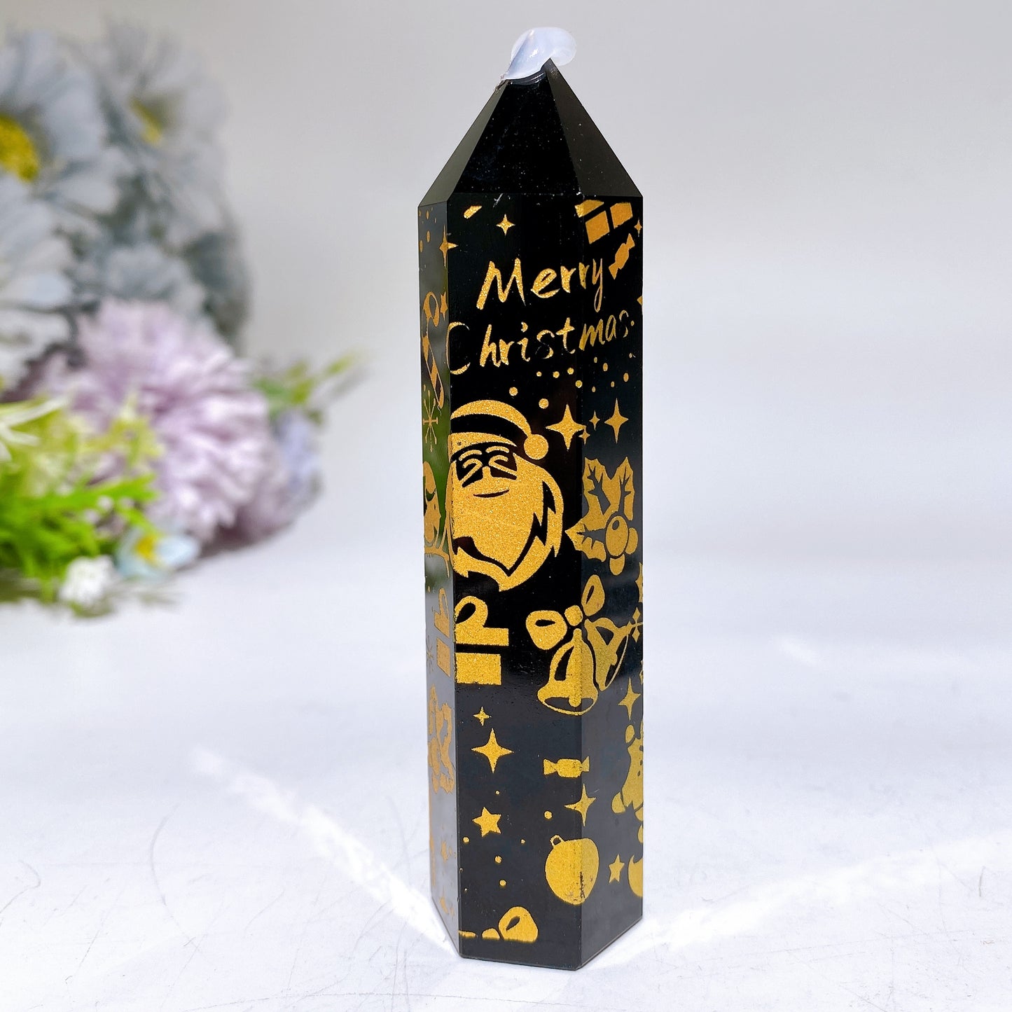 3.3"-4.0" Black Obsidian Point with Printing for Christmas Crystal Healing Bulk Wholesale