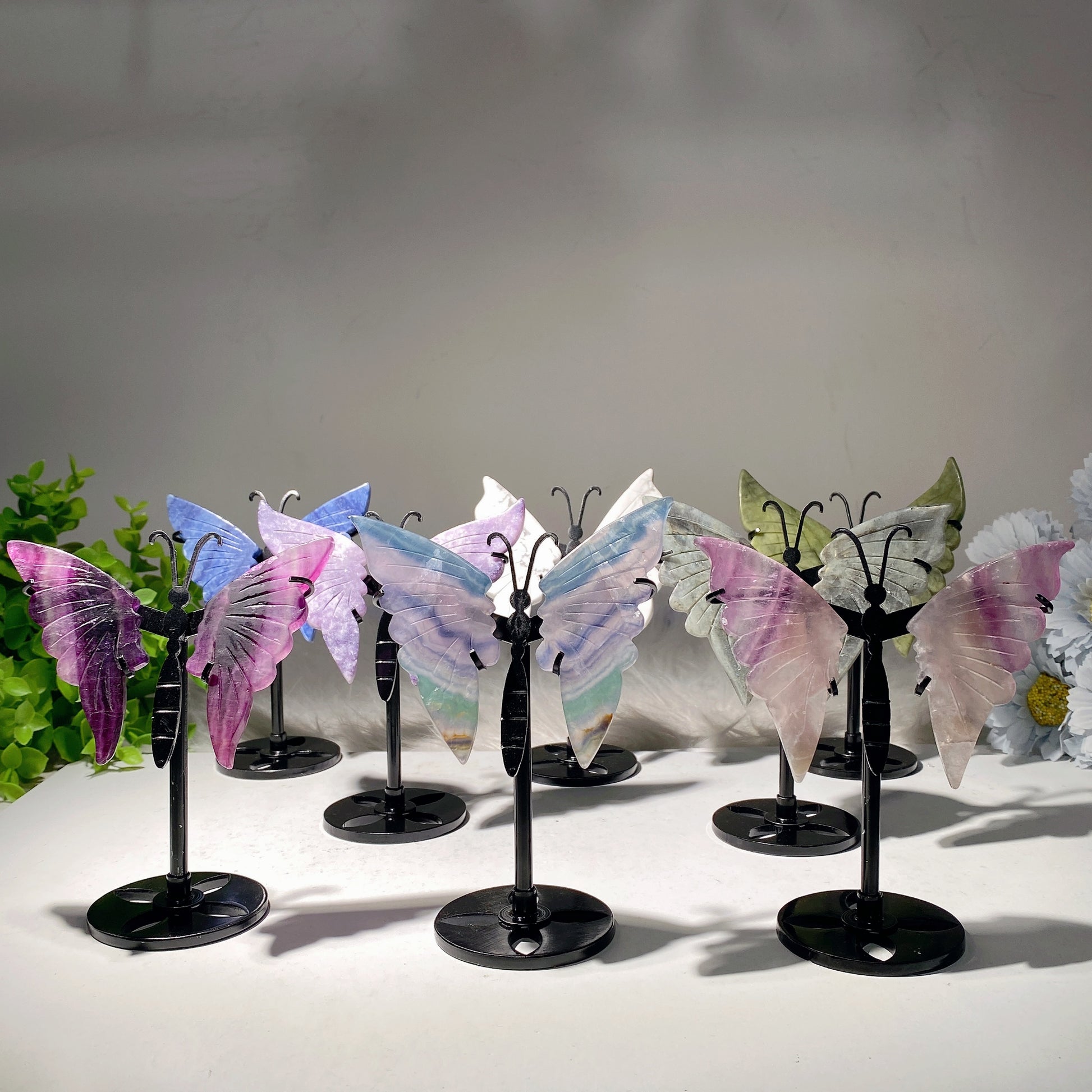 3.5" Mixed Crystal Butterfly Wings Carvings with Stand Crystal Healing Bulk Wholesale