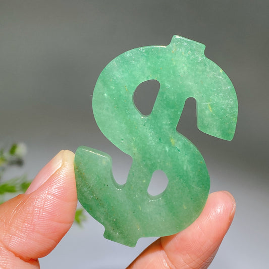 2.3" Green Aventurine Dollar Symbol '$' Carving Crystal Healing Bulk Wholesale