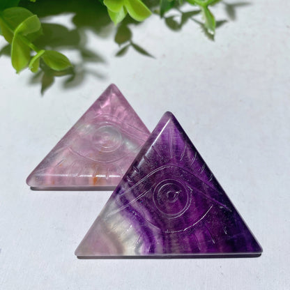 1.6" Fluorite Triangle Slab with Horu's Eye Carvings Crystal Healing Bulk Wholesale