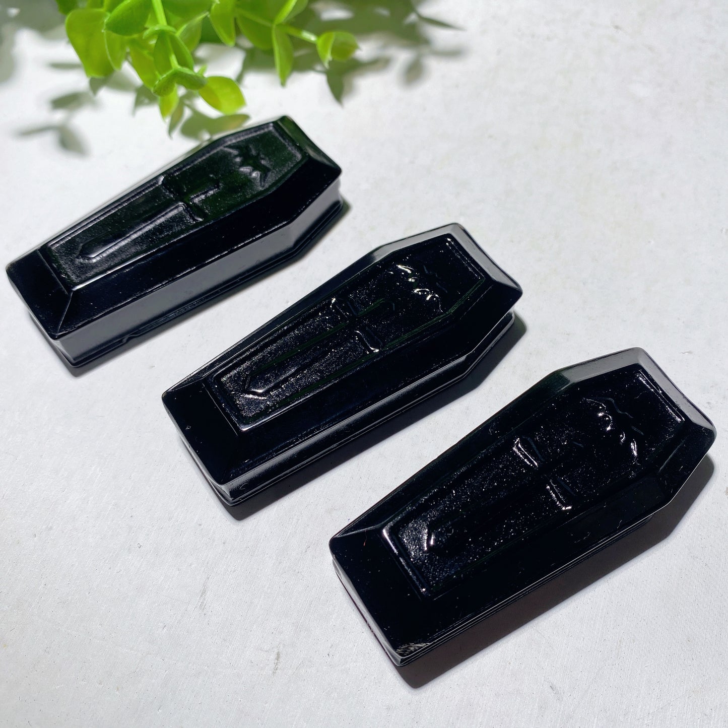 2.7" Black Obsidian Coffin Carvings for Halloween Bulk Wholesale
