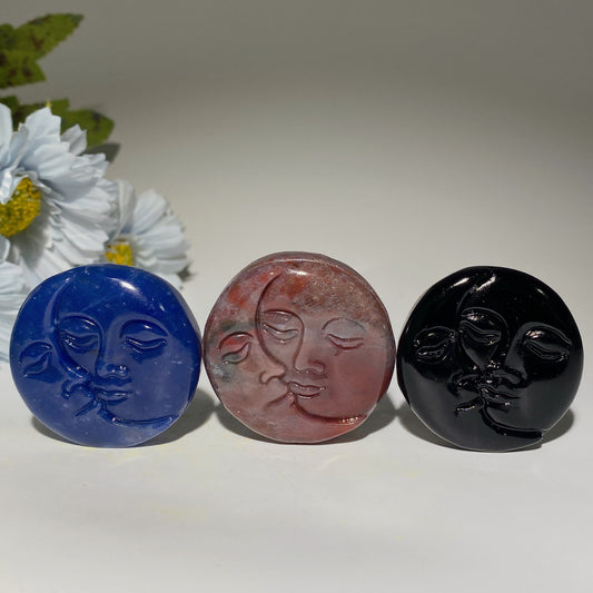 1.7" Mixed Crystal Moon & Sun Face Carving Bulk Wholesale